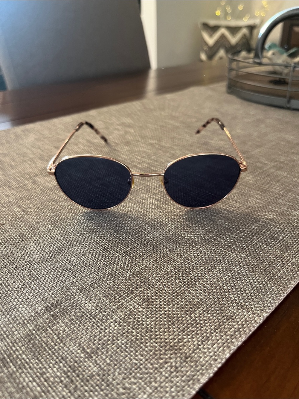 PAIGE Rose Gold Oval Sunglasses with Black Lenses